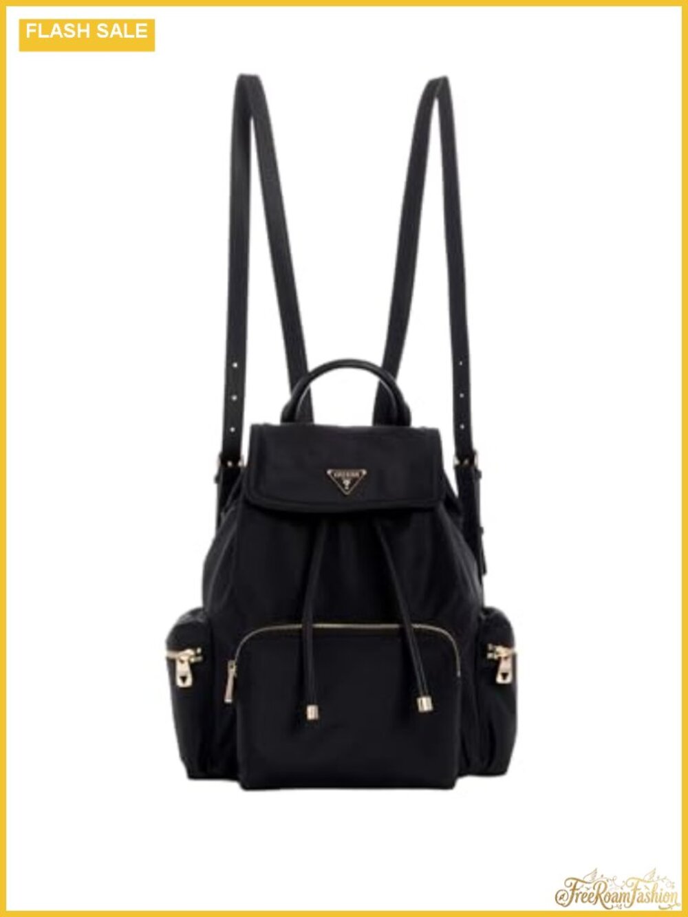 GUESS Eco Gemma Nylon Drawstring Flap Backpack, Gold Hardware